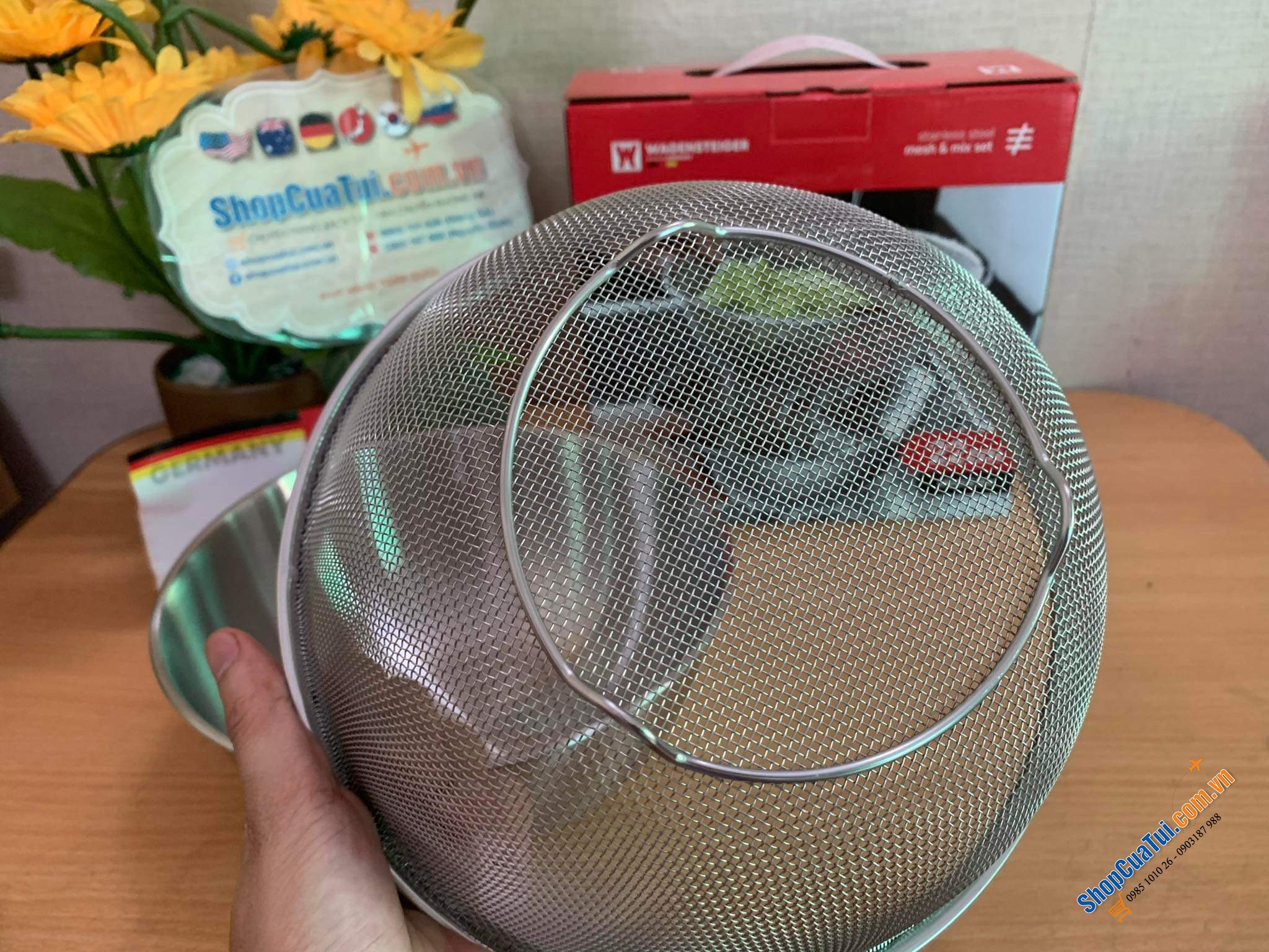 Set bát trộn và rổ lưới thép không gỉ WAGENSTEIGER 22cm hoặc 24cm - Sang trọng hợp về sinh phù hợp với mọi căn bếp