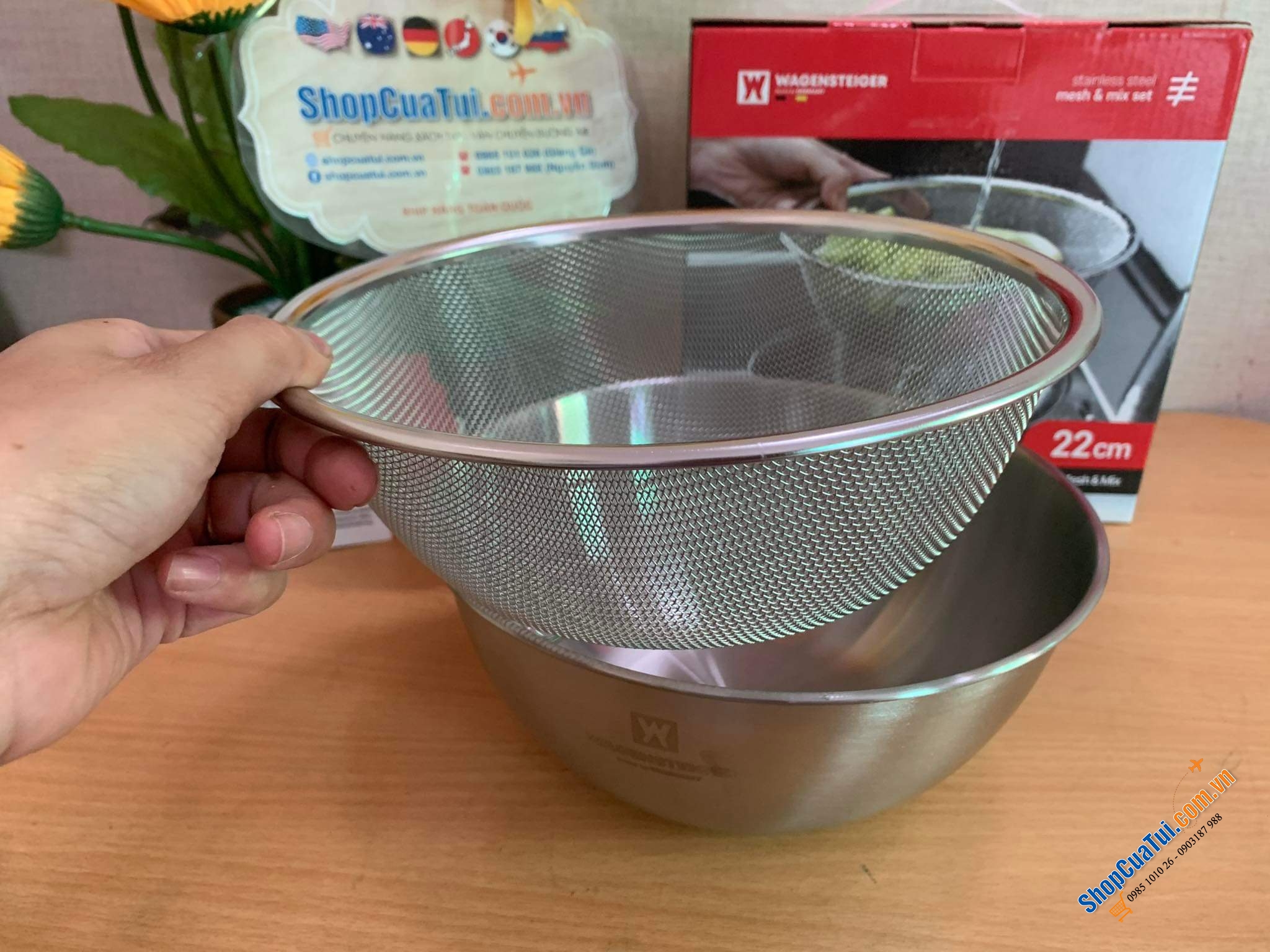 Set bát trộn và rổ lưới thép không gỉ WAGENSTEIGER 22cm hoặc 24cm - Sang trọng hợp về sinh phù hợp với mọi căn bếp