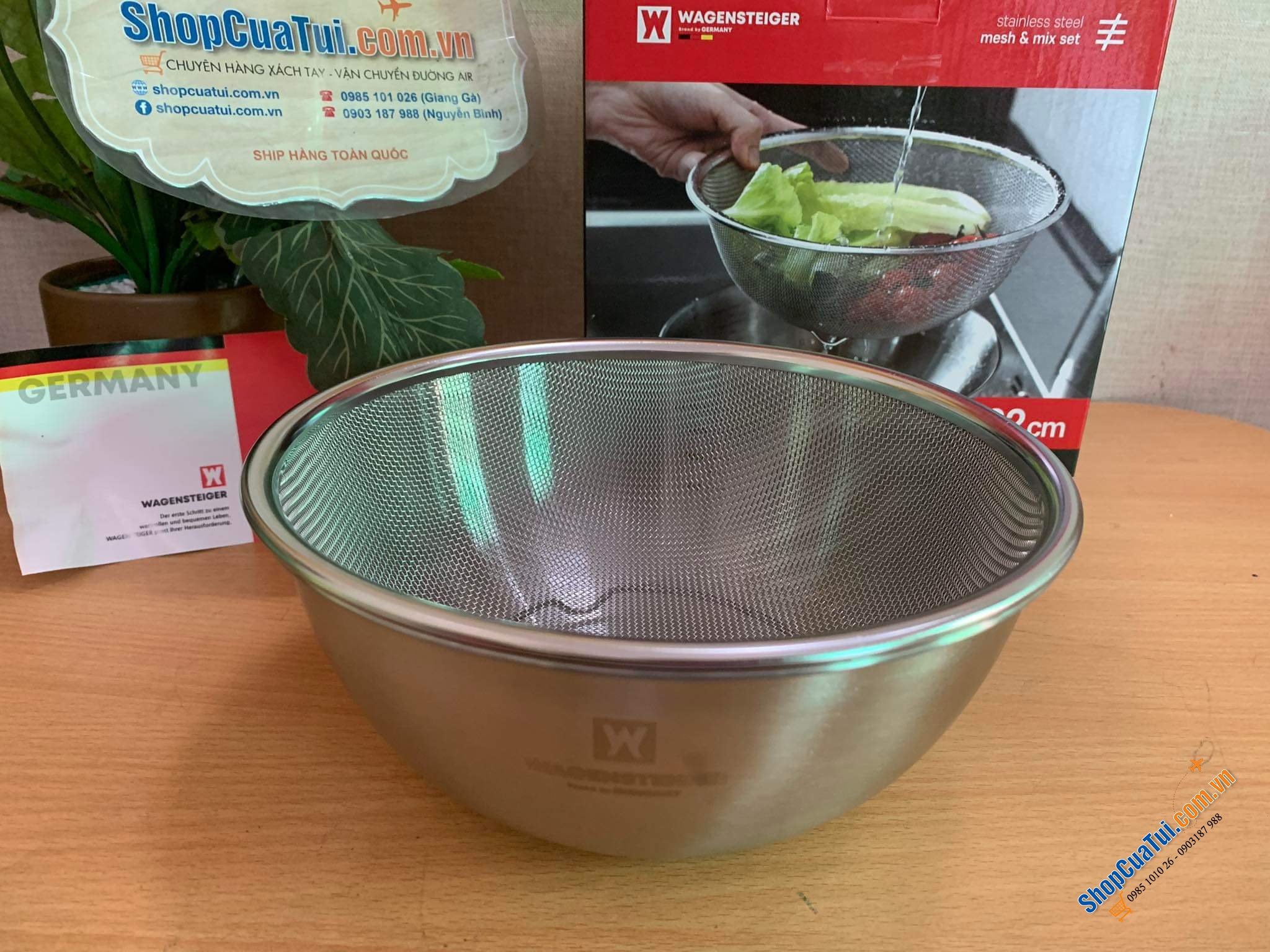 Set bát trộn và rổ lưới thép không gỉ WAGENSTEIGER 22cm hoặc 24cm - Sang trọng hợp về sinh phù hợp với mọi căn bếp