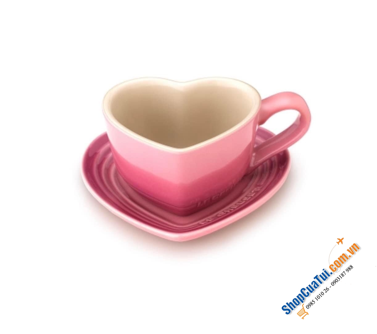 Set cốc kèm đĩa tim Creuset dung tích 200ml màu hồng hoặc xanh mint