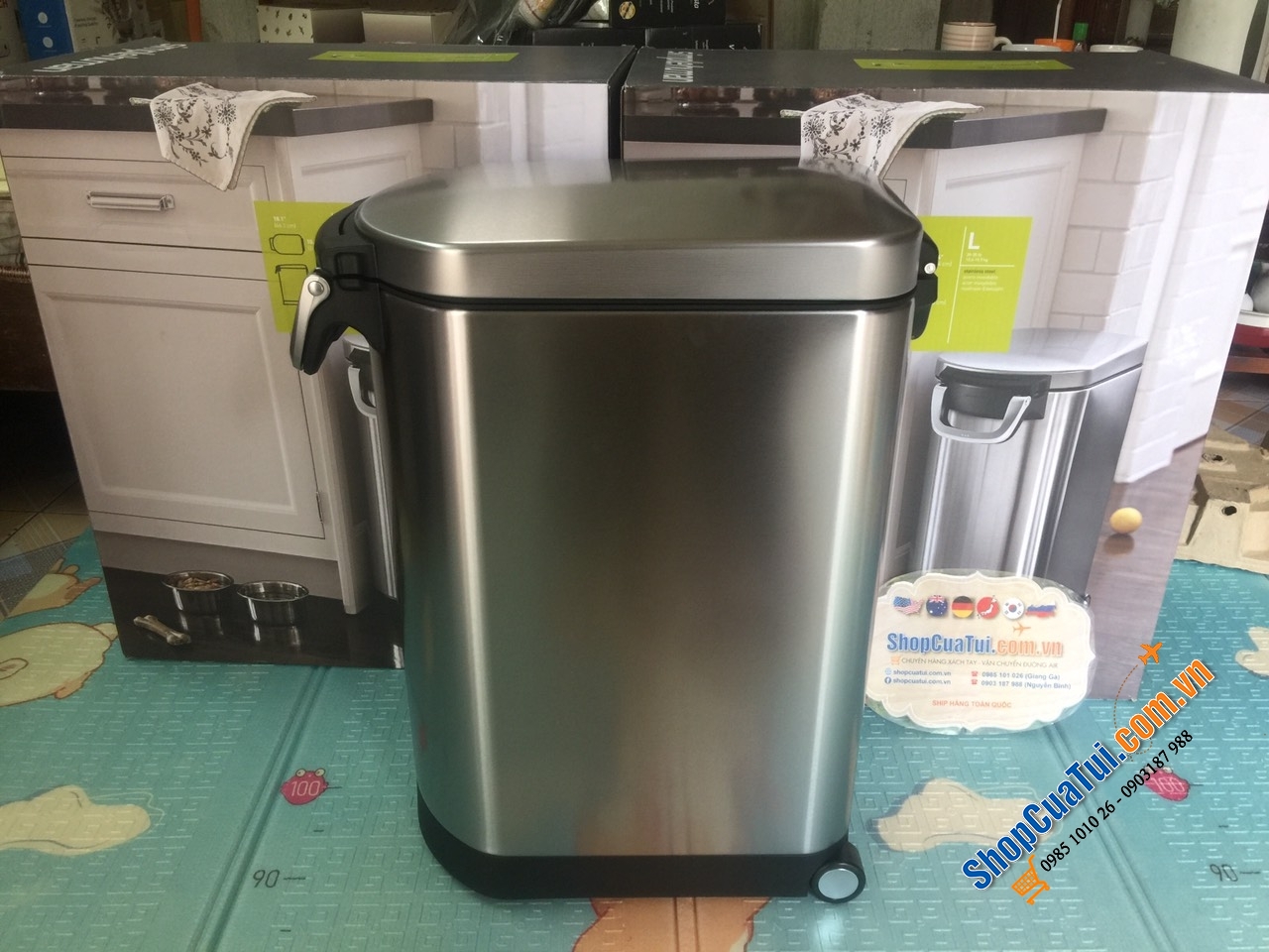 Thùng đựng gạo inox Simplehuman 25L cao cấp  đựng được 13-15kg gạo - màu inox, màu trắng, màu đen