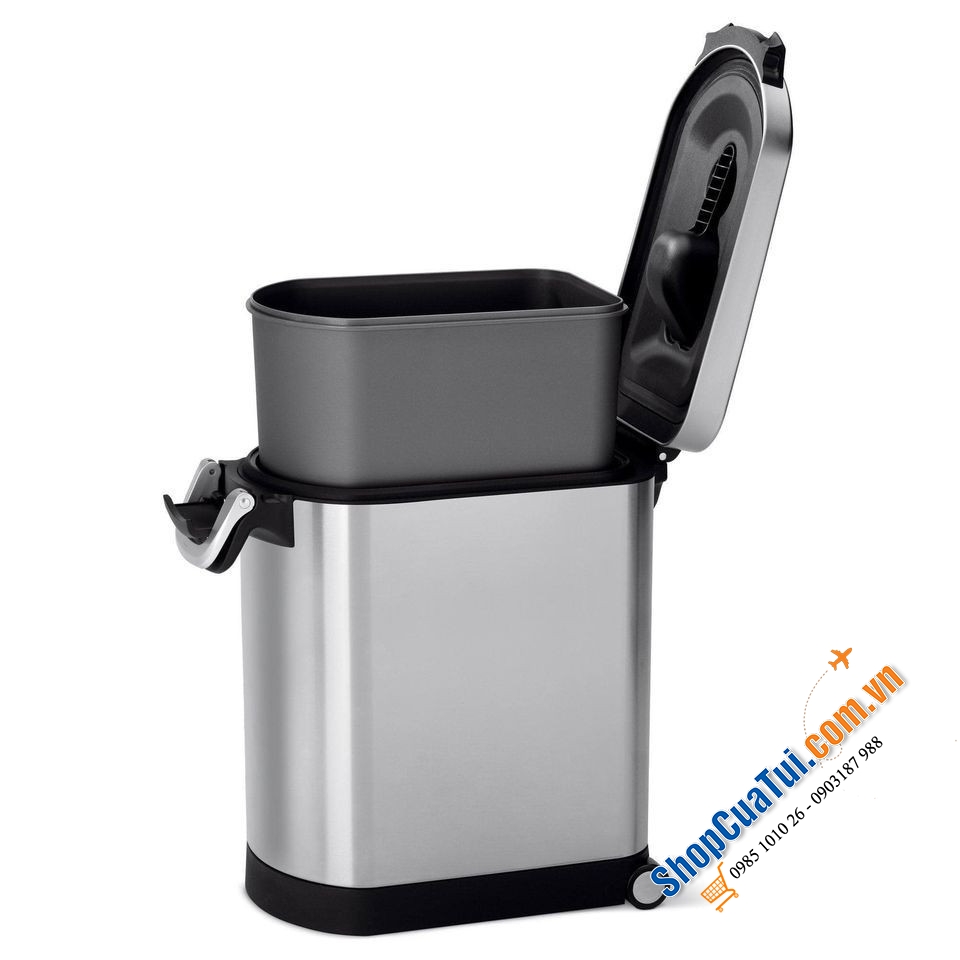 Thùng đựng gạo inox Simplehuman 25L cao cấp  đựng được 13-15kg gạo - màu inox, màu trắng, màu đen