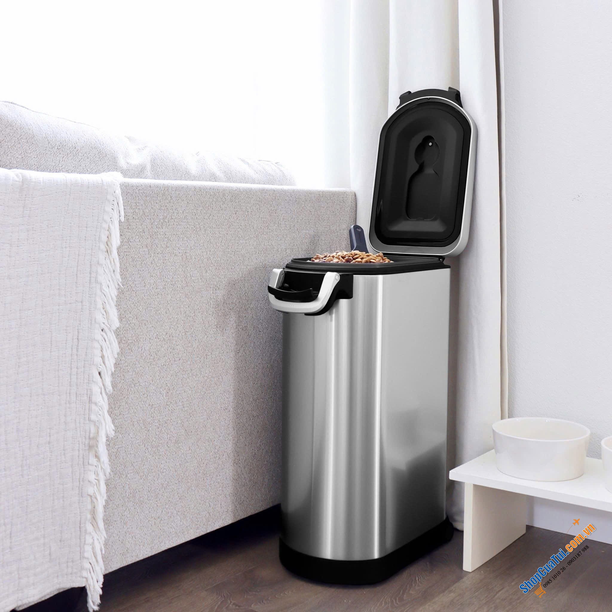 Thùng đựng gạo inox Simplehuman 25L cao cấp  đựng được 13-15kg gạo - màu inox, màu trắng, màu đen