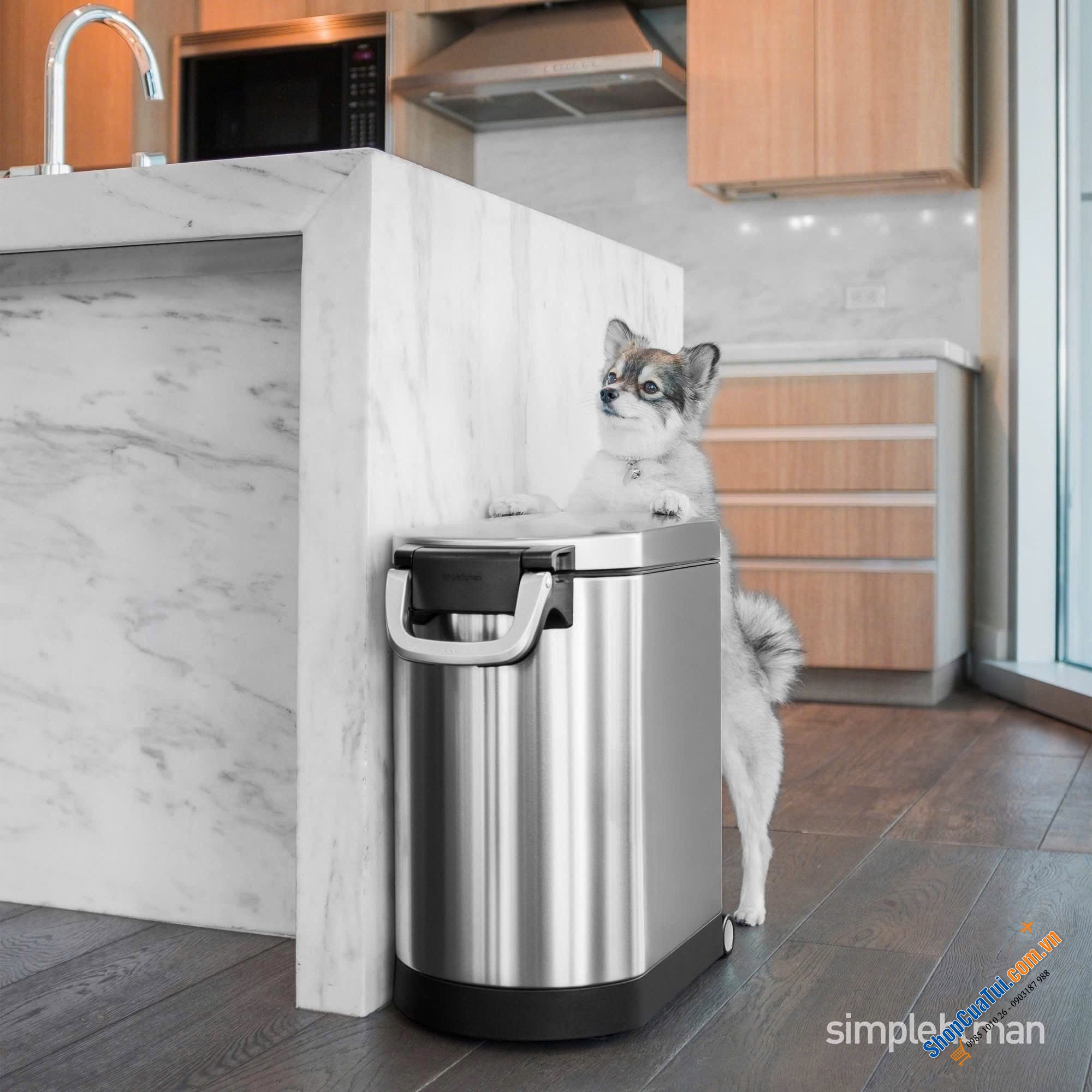 Thùng đựng gạo inox Simplehuman 25L cao cấp  đựng được 13-15kg gạo - màu inox, màu trắng, màu đen