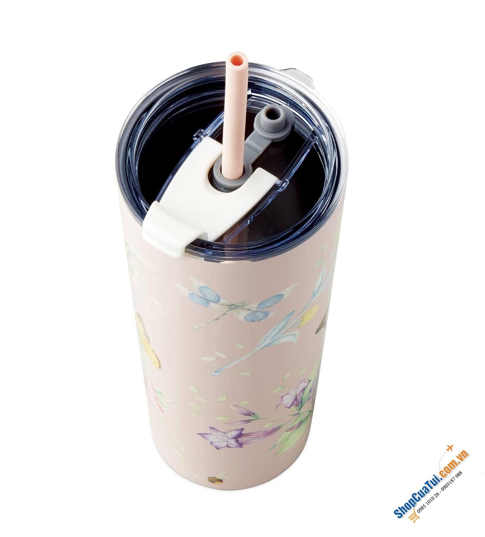 Cốc giữ nhiệt kèm ống hút Lenox 24oz (700ml) với hai lớp bằng thép không gỉ và cách nhiệt chân không, màu hồng hoặc xanh light blue