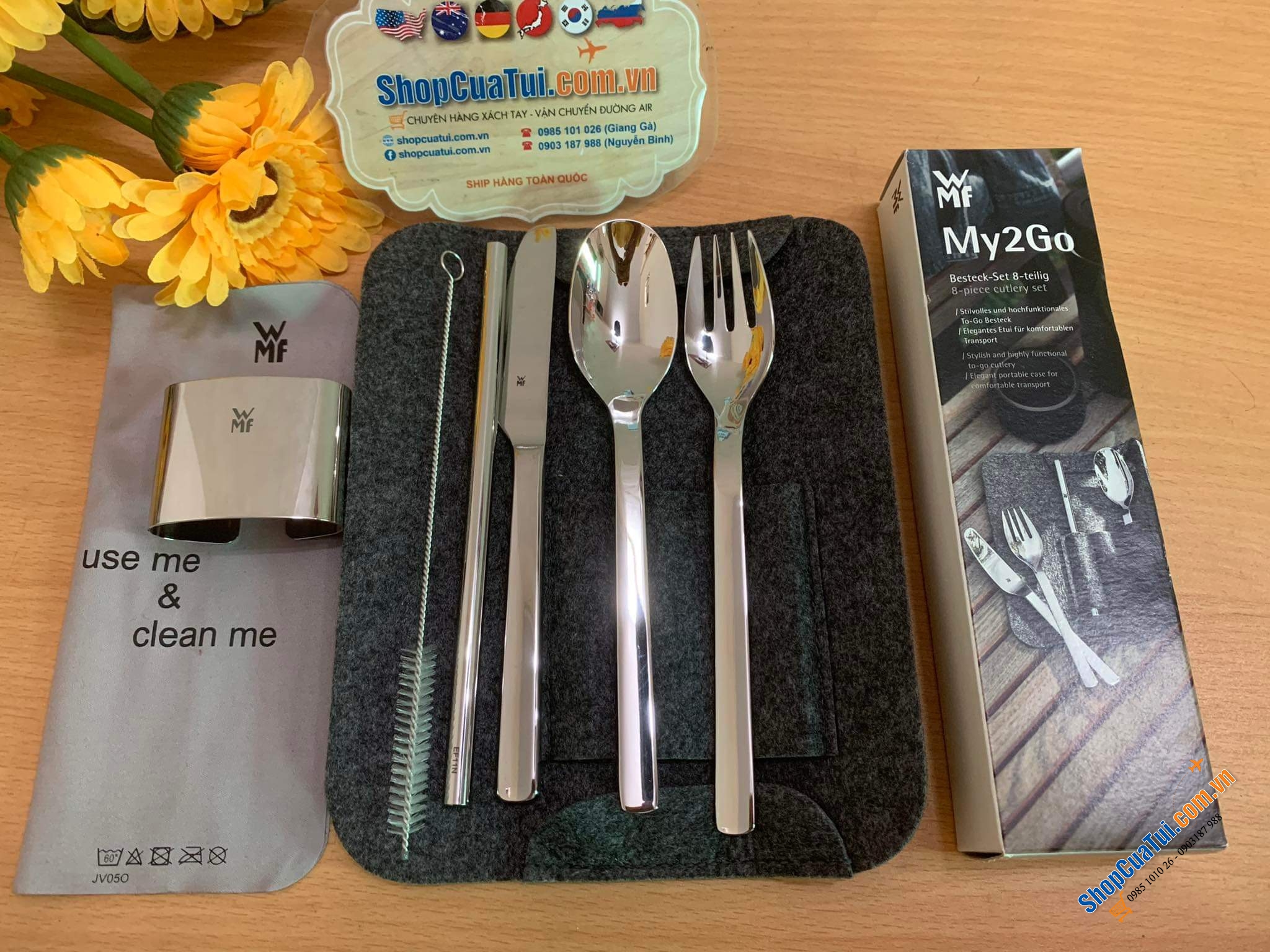 Bộ dao, thìa, dĩa, ống hút WMF Besteck-Set 8 món MY2GO - cực tiện mang đi ăn văn phòng, trường học, cắm trại, picnic...Thể hiện gu thẩm mỹ, đẳng cấp cá nhân