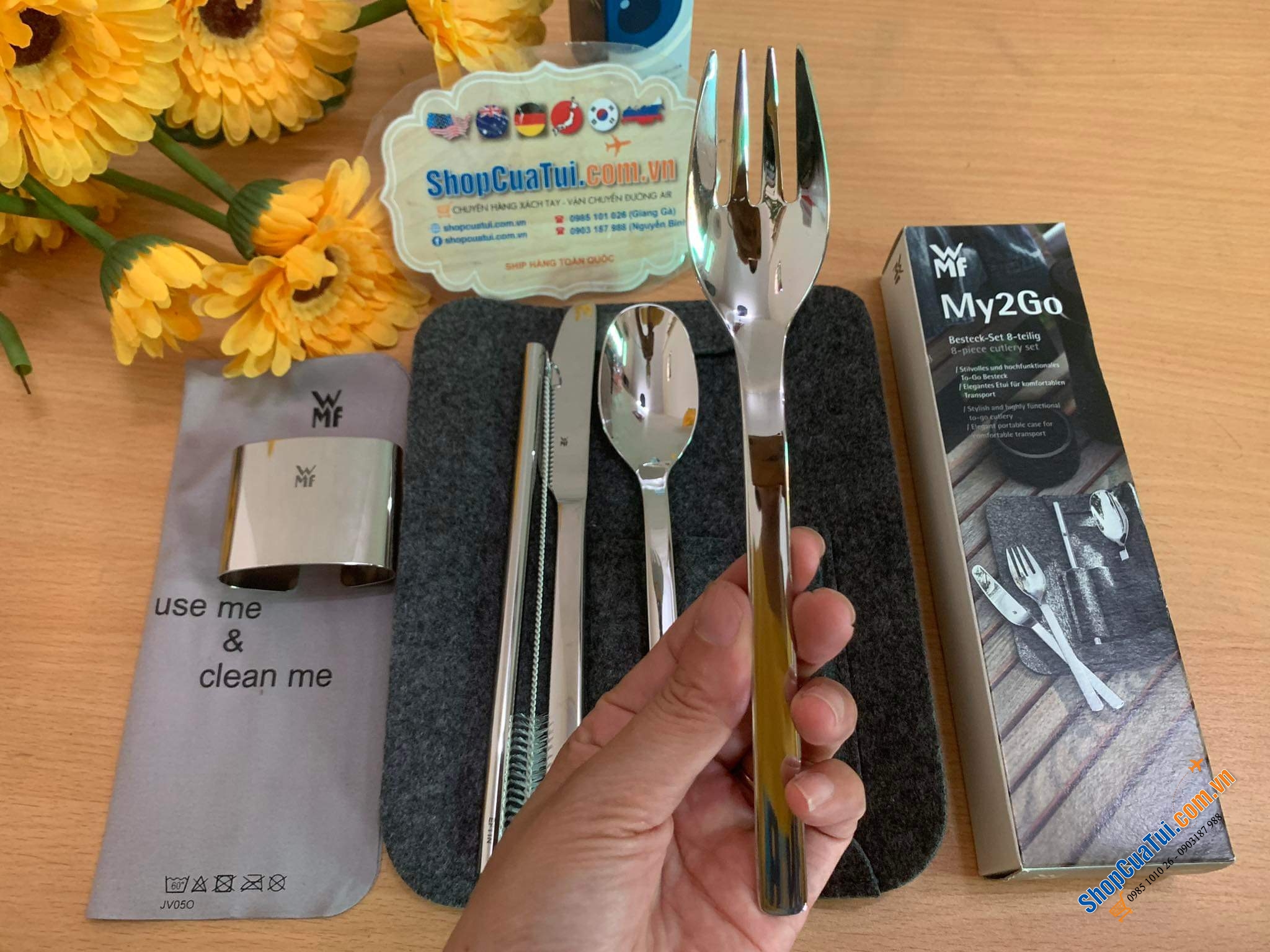 Bộ dao, thìa, dĩa, ống hút WMF Besteck-Set 8 món MY2GO - cực tiện mang đi ăn văn phòng, trường học, cắm trại, picnic...Thể hiện gu thẩm mỹ, đẳng cấp cá nhân