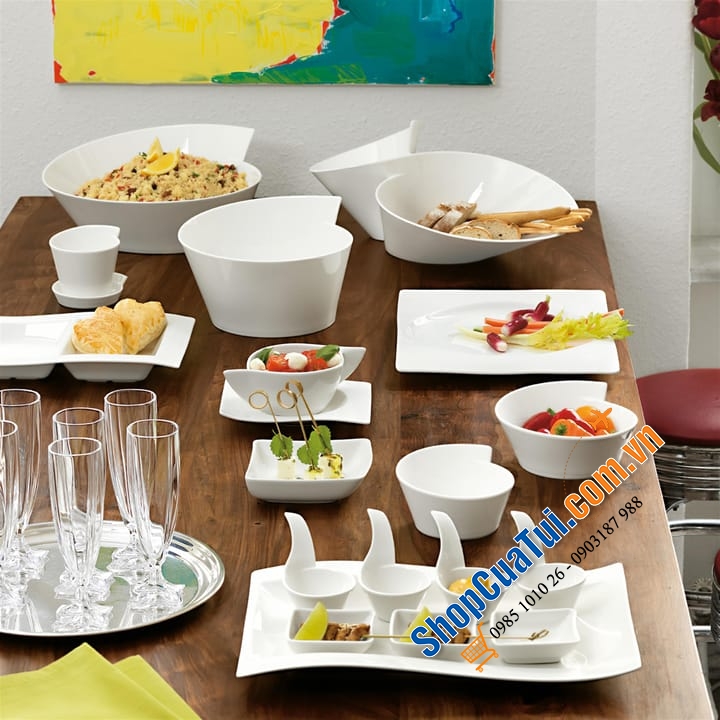 BÁT 2 NGĂN VILLEROY & BOCH size đại 27 x 49cm - Chiếc bát đôi có đường cong nghệ thuật từ bộ sưu tập NewWave, hiện đại, độc đáo