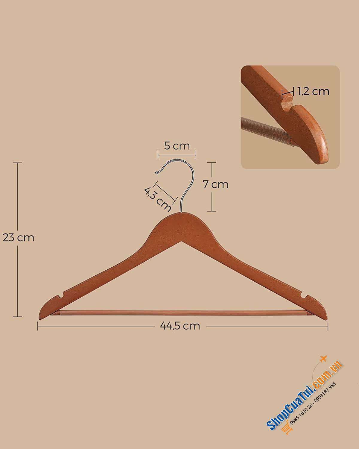 SET 20 MÓC TREO QUẦN ÁO SONGMICS THÍCH HỢP VỚI ÁO SƠ MI, ÁO KHOÁC, QUẦN TÂY, ÁO VEST BẰNG GỖ​ Màu nâu