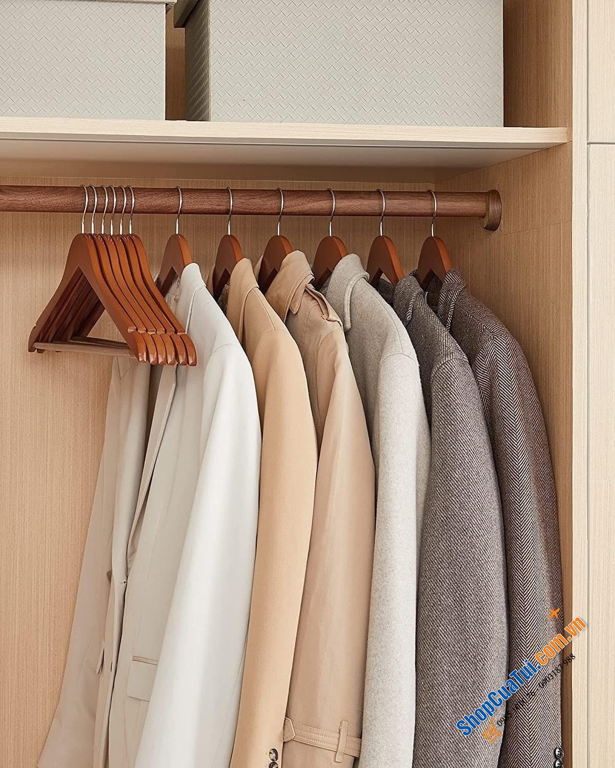 SET 20 MÓC TREO QUẦN ÁO SONGMICS THÍCH HỢP VỚI ÁO SƠ MI, ÁO KHOÁC, QUẦN TÂY, ÁO VEST BẰNG GỖ​ Màu nâu