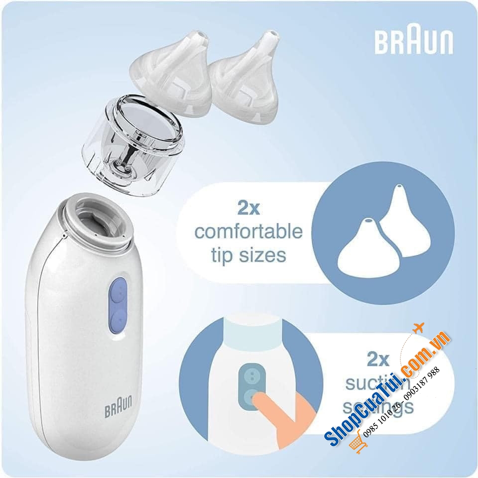 Máy hút dịch mũi y tế Braun Nasal Aspirator 1 cho bé từ 0 months+ Với 2 mức hút giành cho bé sơ sinh và lớn hơn