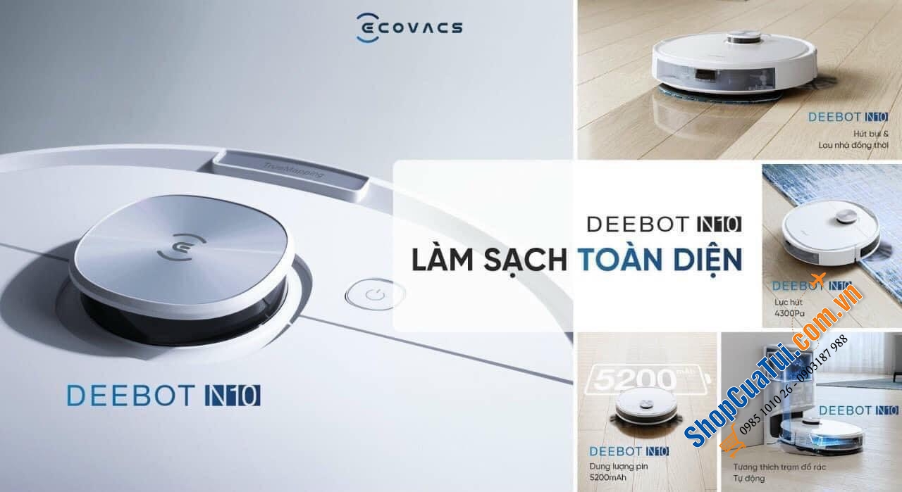 Robot hút bụi lau nhà Ecovacs Deebot N10 - Phiên bản nâng cấp và thay thế hoàn toàn Ecovacs Ozmo 950 với công suất gấp 3 lần Ozmo 950