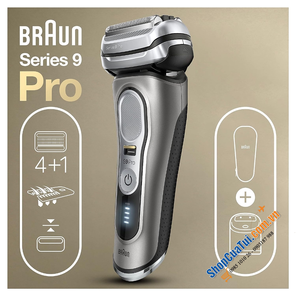 Máy cạo râu Braun Series 9 Pro 9457cc-V - Made in Germany - Máy cạo râu khô và ướt, sử dụng với bọt, gel hoặc thậm chí dưới vòi hoa sen, thời lượng 60 phút sử dụng mỗi lần sạc đầy