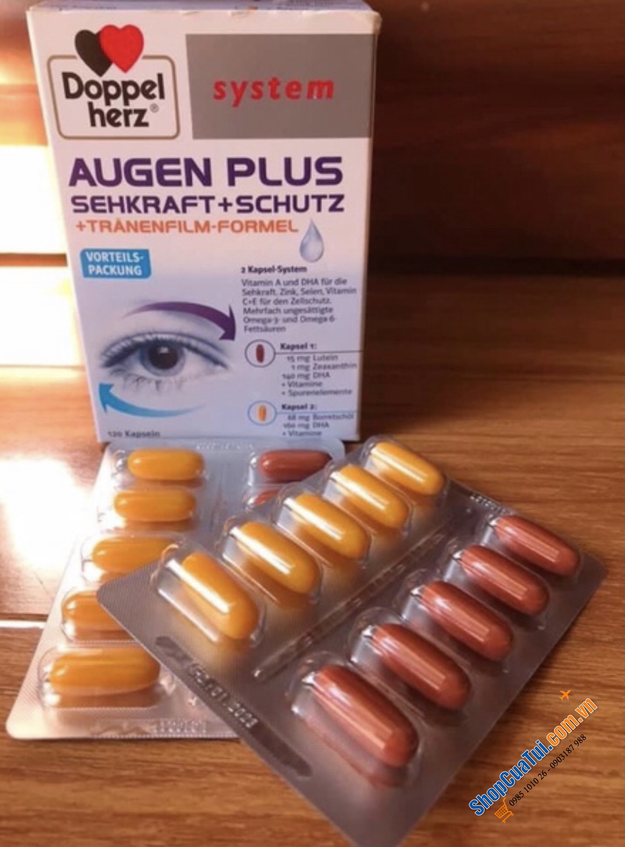 THUỐC BỔ MẮT DOPPELHERZ AUGEN PLUS SEHKRAFT SCHUTZ - rất tốt cho thị lực, được ưa chuộng hàng đầu tại Châu Âu - Hộp 120 viên