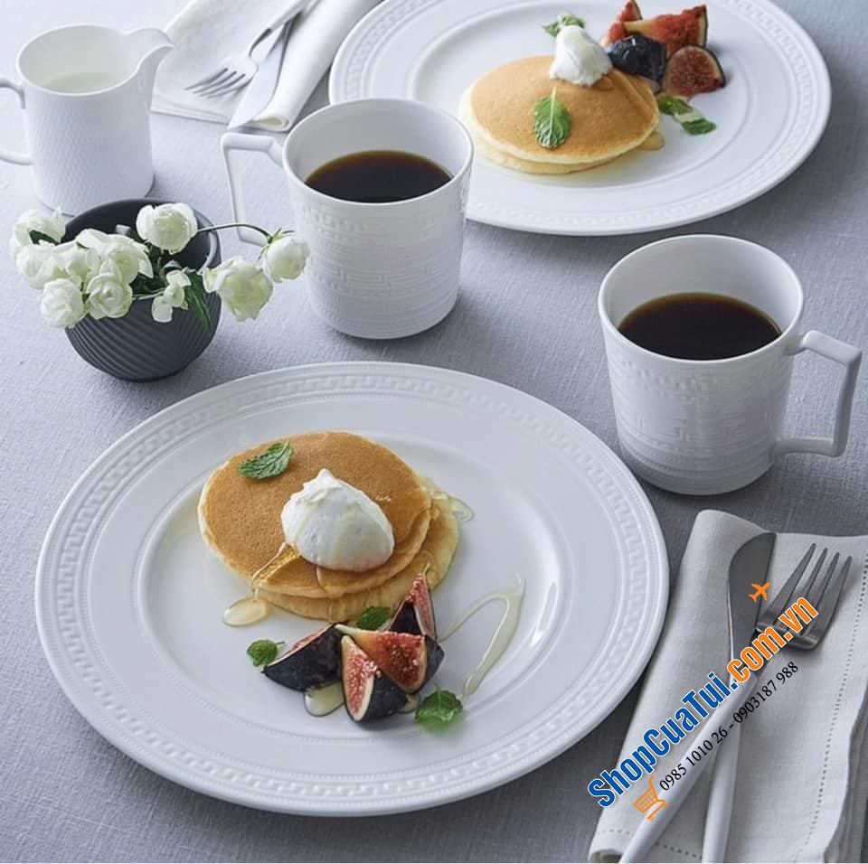 SET 16 món Bát, đĩa, cốc WEDGWOOD sứ xương Intaglio hoạ tiết Hoàng Gia Anh bestseller - SẮC TRẮNG HOÀN HẢO CHO MỌI SỰ KẾT HỢP NGẪU HỨNG