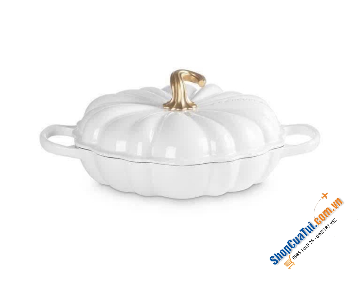 Nồi bí LC 24 cm, dung tích 3,7l - Nồi bí ngô Le Creuset sung túc, may mắn, cho lễ hội Halloween - Màu trắng, màu cam dáng dẹt