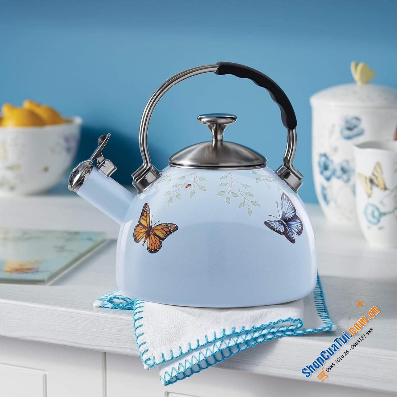 Ấm đun bếp từ thổi sáo Lenox Butterfly Meadow 1,9 lít hoạ tiết vườn xuân sinh động