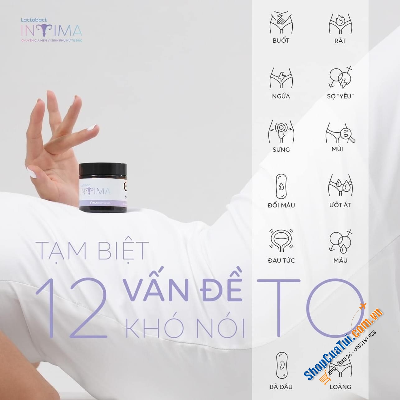 LACTOBACT INTIMA - MEN VI SINH PHỤ NỮ TỪ ĐỨC - GIẢM TÁI PHÁT VIÊM, NẤM, NGỨA VÀ 12 VẤN ĐỀ “CÔ ẤY” THƯỜNG GẶP