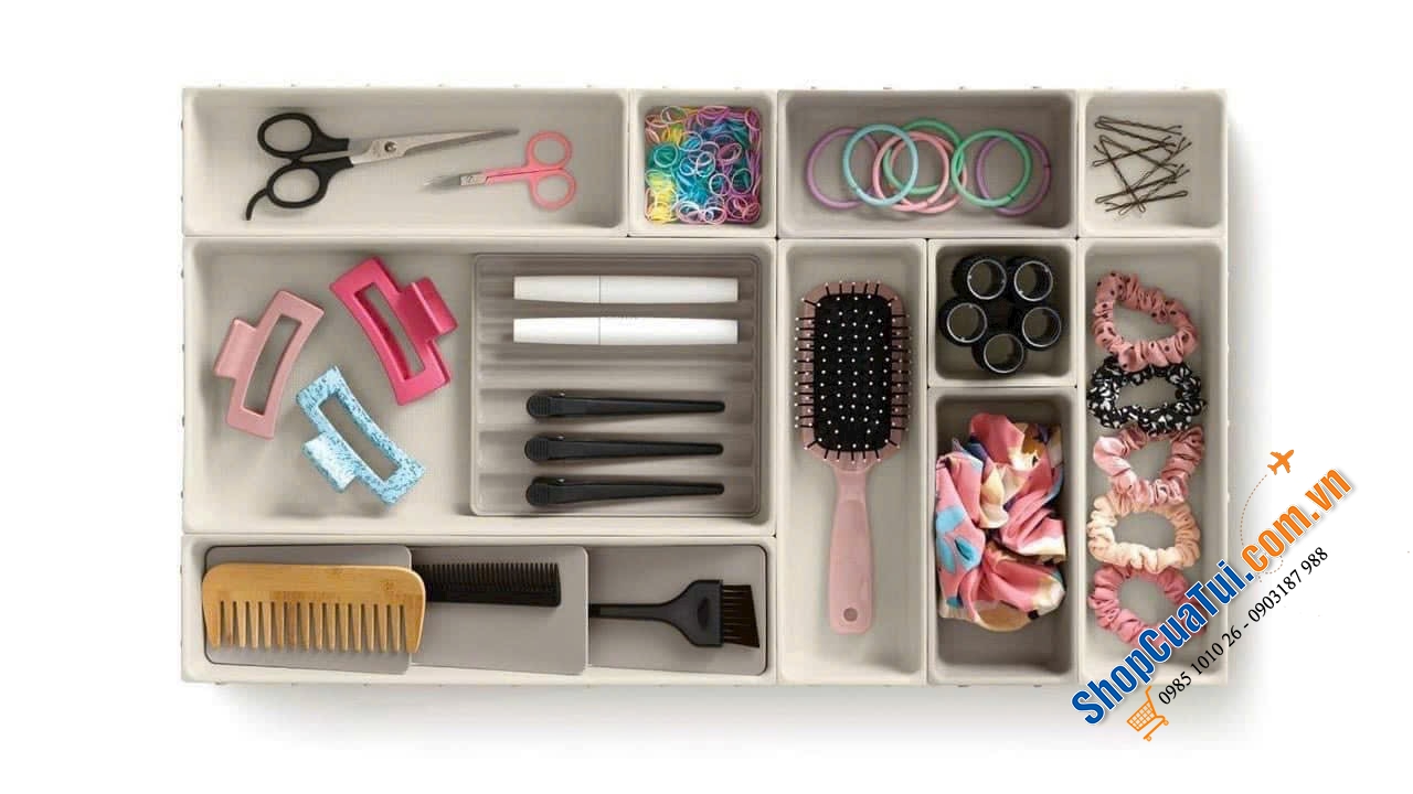 Khay chia ngăn kéo đựng đồ trang điểm Joseph Joseph Viva 12-piece Makeup Drawer Organiser Set - Bộ 12 khay chia ngăn kéo Joseph Joseph 75010 Viva (Shell)