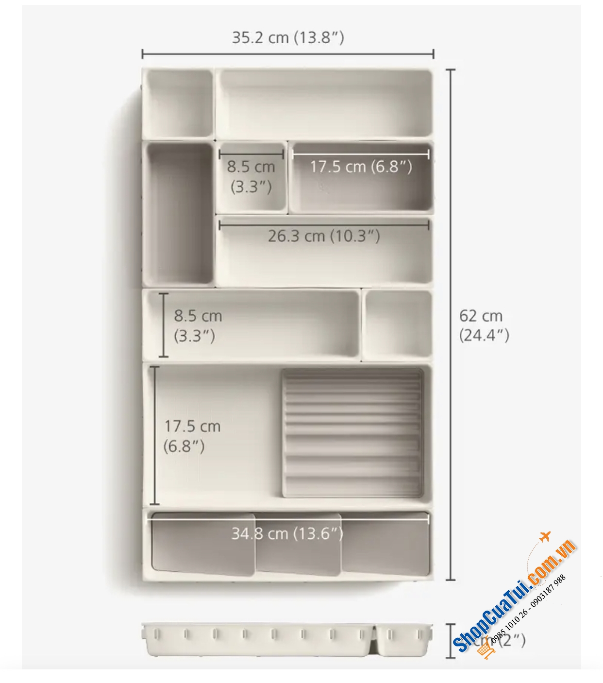 Khay chia ngăn kéo đựng đồ trang điểm Joseph Joseph Viva 12-piece Makeup Drawer Organiser Set - Bộ 12 khay chia ngăn kéo Joseph Joseph 75010 Viva (Shell)