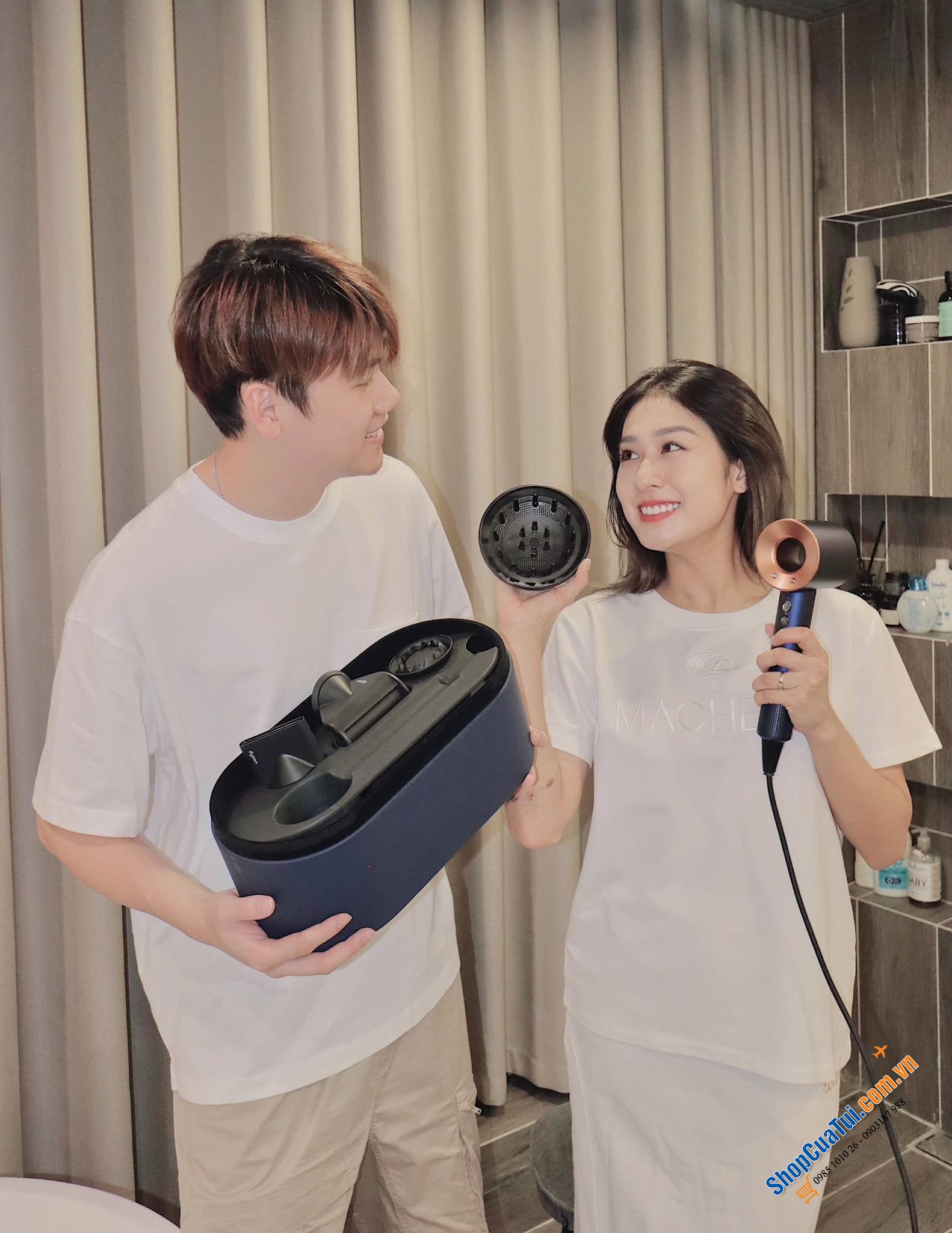 Máy sấy tóc Dyson Surpersonic màu xanh Prussian blue Rich copper - Bản limited tặng kèm hộp da