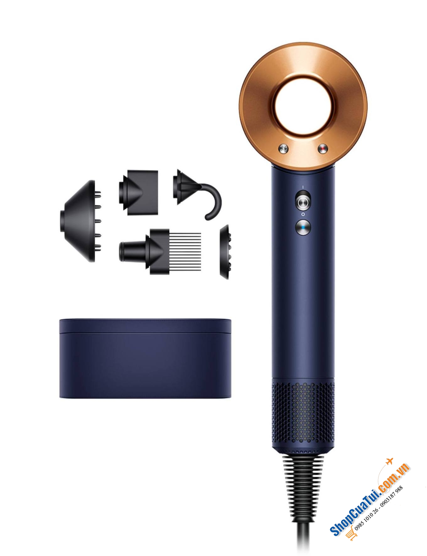 Máy sấy tóc Dyson Surpersonic màu xanh Prussian blue Rich copper - Bản limited tặng kèm hộp da