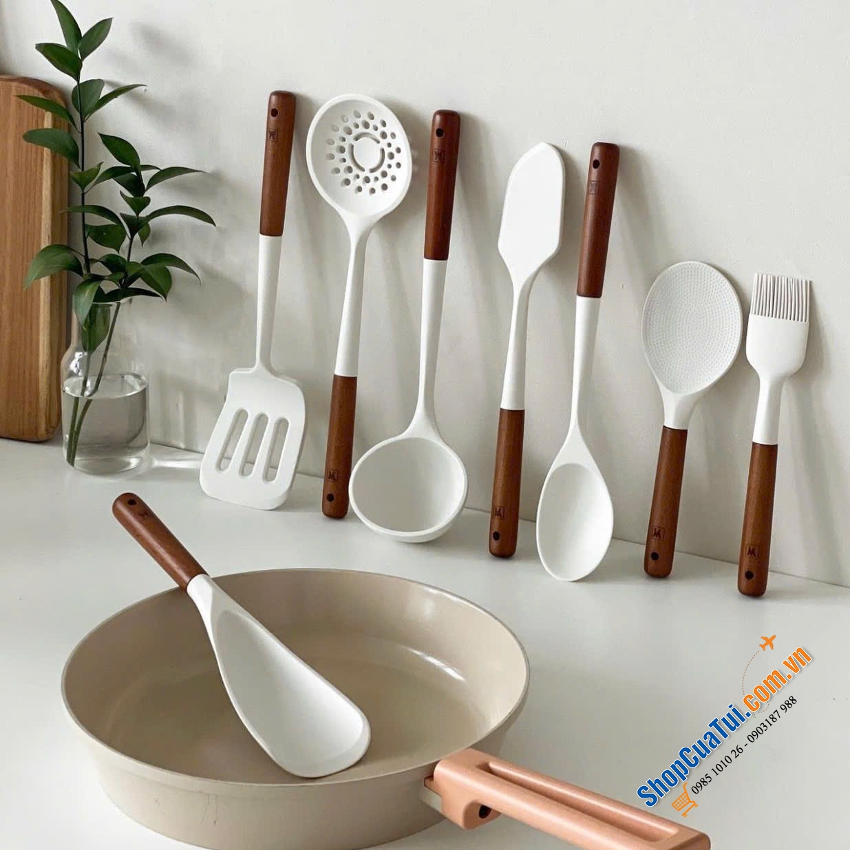 Set dụng cụ nấu ăn silicon Wagensteiger 8 món màu trắng