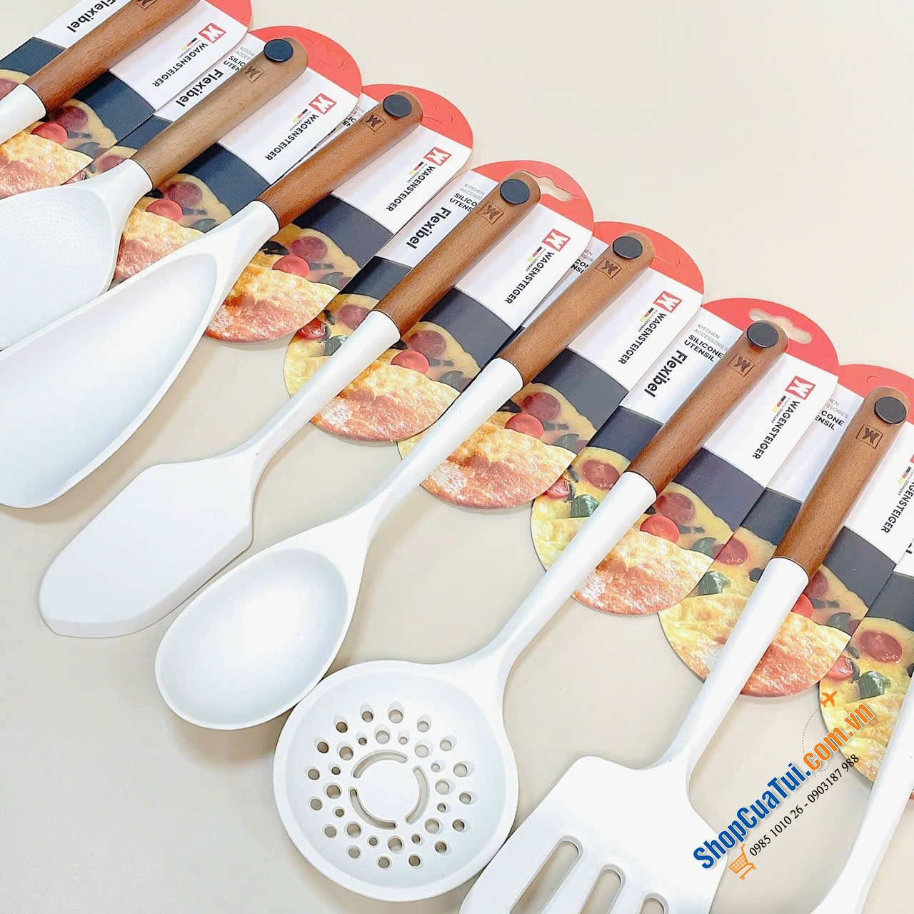 Set dụng cụ nấu ăn silicon Wagensteiger 8 món màu trắng