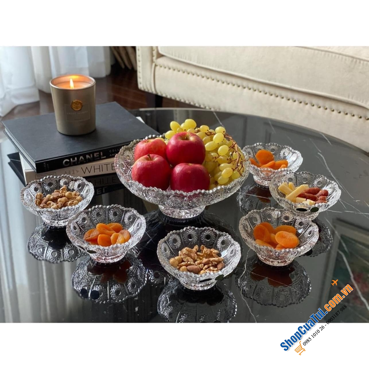 Bộ set pha lê mâm bồng Bohemia1 bát 25 cm + 6 bát 13 cm (cả thảy 7 bát tất tần tật - siêu rẻ luôn).