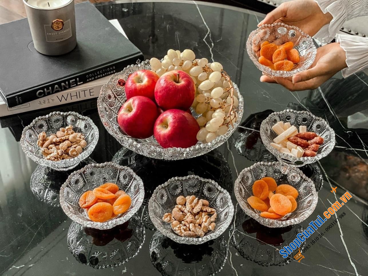 Bộ set pha lê mâm bồng Bohemia1 bát 25 cm + 6 bát 13 cm (cả thảy 7 bát tất tần tật - siêu rẻ luôn).