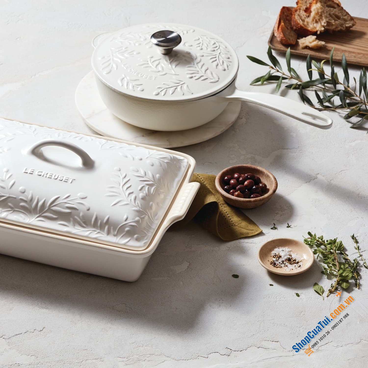 Quánh Le Creuset Saucier Olive Branch Relief Cotton 21cm - Made in France
