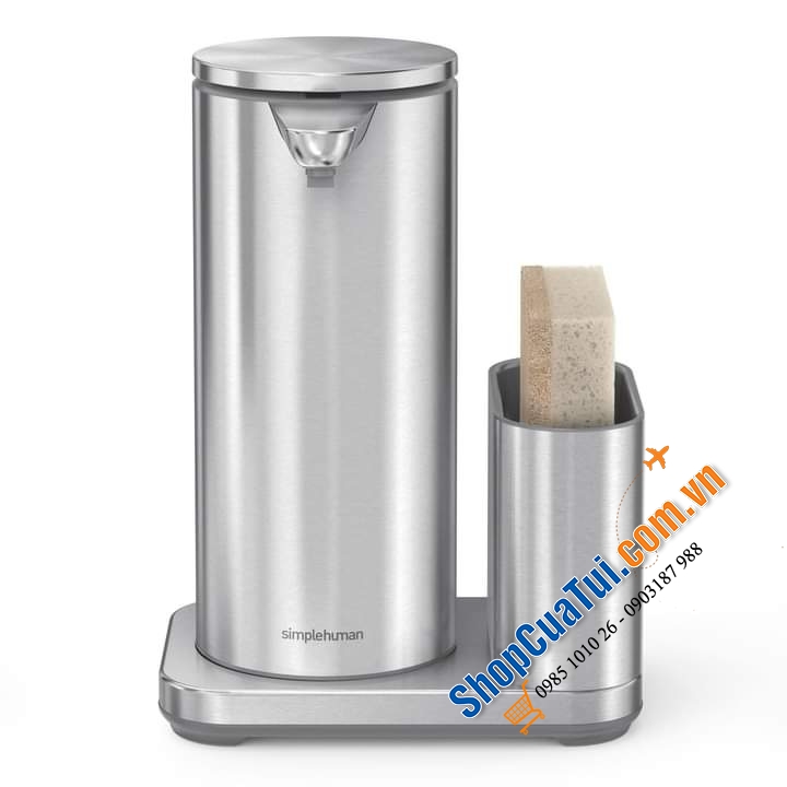 Bình chiết xà phòng cảm ứng kèm caddy để giẻ giửa bát inox mờ Simplehuman - các màu đồng, màu đen, màu bạc, màu trắng - cho bếp hoặc nhà tắm