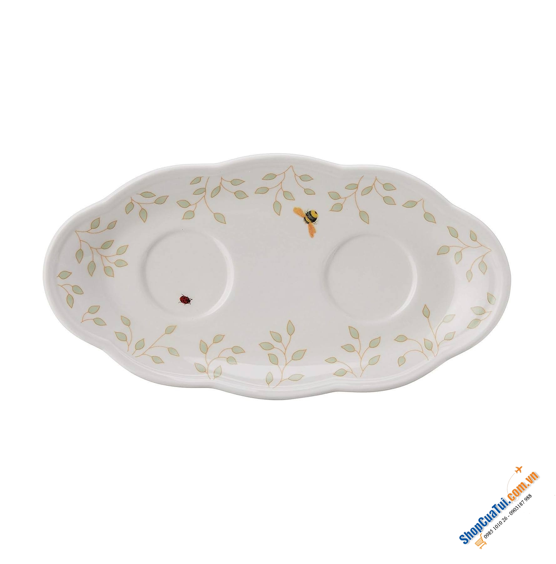 Sét hũ gia vị kèm khay 7 món Lenox Butterfly Meadow bằng gốm sứ gồm 2 hũ gia vị nhỏ có nắp đậy, 2 thìa và 1 khay