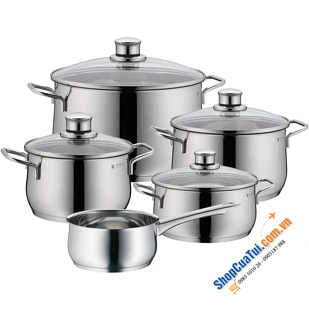 BỘ NỒI WMF DIADEM PLUS 5 MÓN - Dày dặn, có vung kính, quai cầm chắc chắn