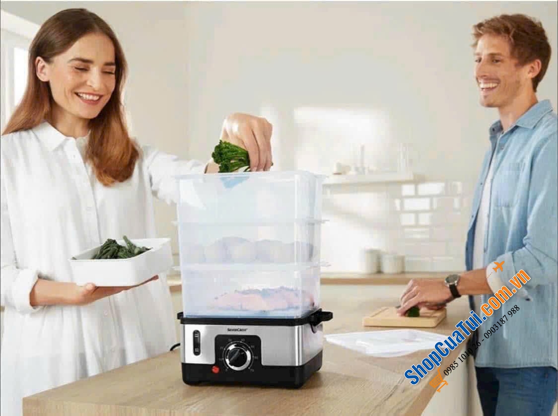 NỒI HẤP 3 TẦNG SILVERCREST Germany mẫu mới 2023 tiết kiệm điện hơn, hấp nhanh hơn