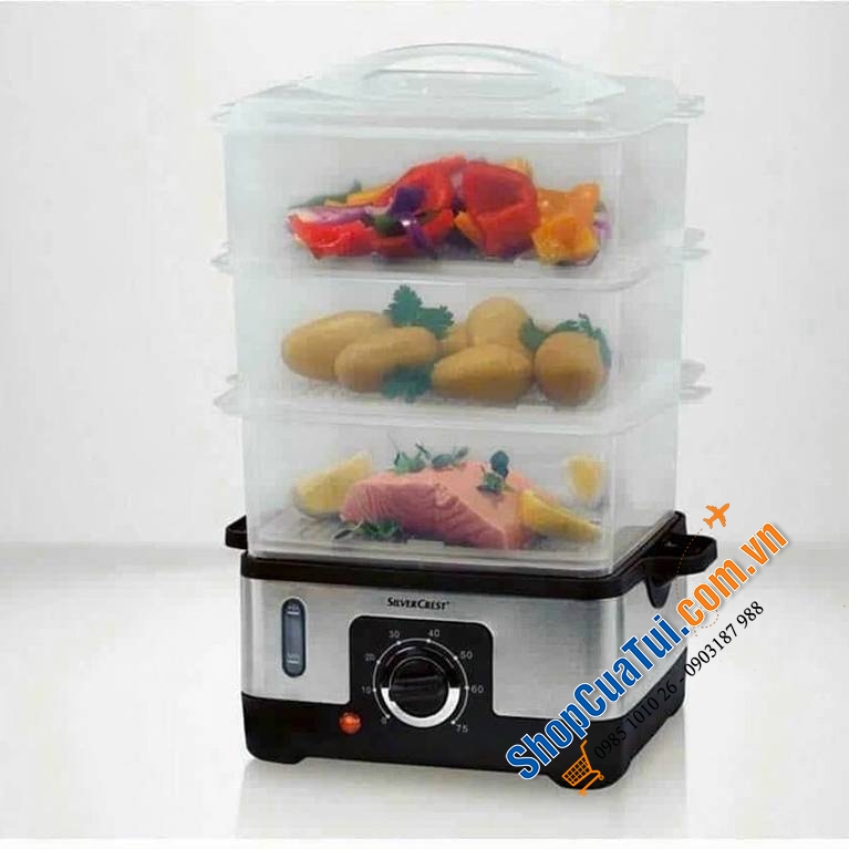 NỒI HẤP 3 TẦNG SILVERCREST Germany mẫu mới 2023 tiết kiệm điện hơn, hấp nhanh hơn