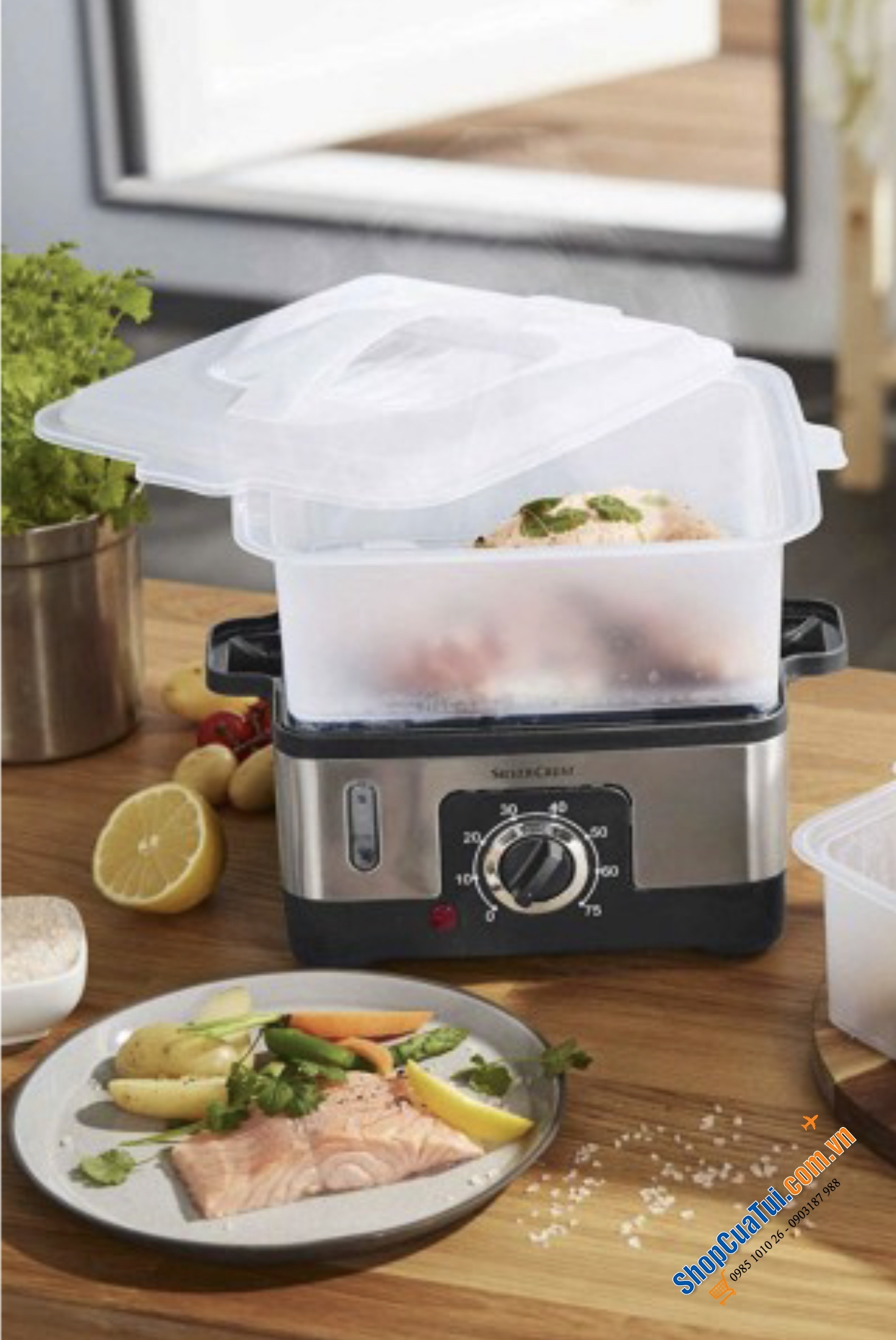NỒI HẤP 3 TẦNG SILVERCREST Germany mẫu mới 2023 tiết kiệm điện hơn, hấp nhanh hơn