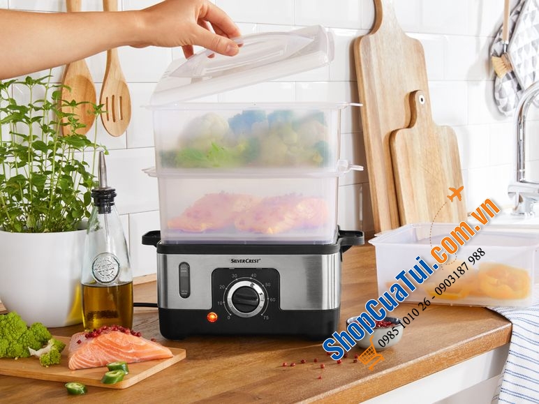 NỒI HẤP 3 TẦNG SILVERCREST Germany mẫu mới 2023 tiết kiệm điện hơn, hấp nhanh hơn