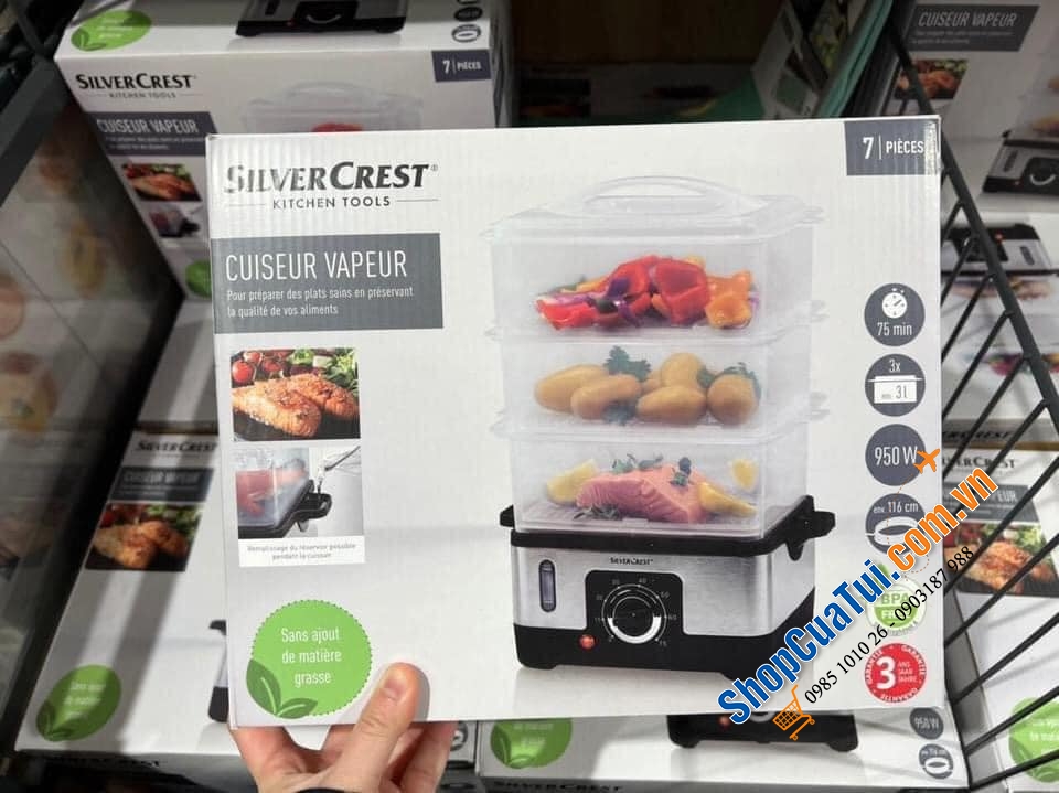 NỒI HẤP 3 TẦNG SILVERCREST Germany mẫu mới 2023 tiết kiệm điện hơn, hấp nhanh hơn