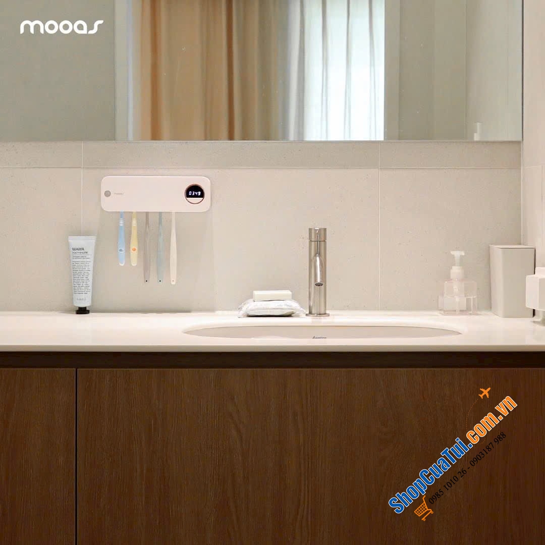 Máy tiệt trùng bàn chải đánh răng Mooas không dây tích hợp màn hình LED 3in1