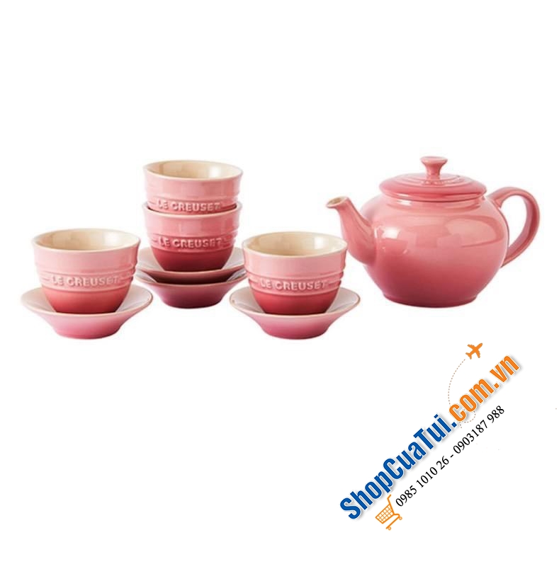 Bộ ấm chén 9 món Le Creuset gồm 1 ấm 500ml và 4 set đĩa cốc 100ml - màu đỏ Cerise, hồng Rose Quart, xanh nhạt Coastal Blue, xanh đậm Caribbean