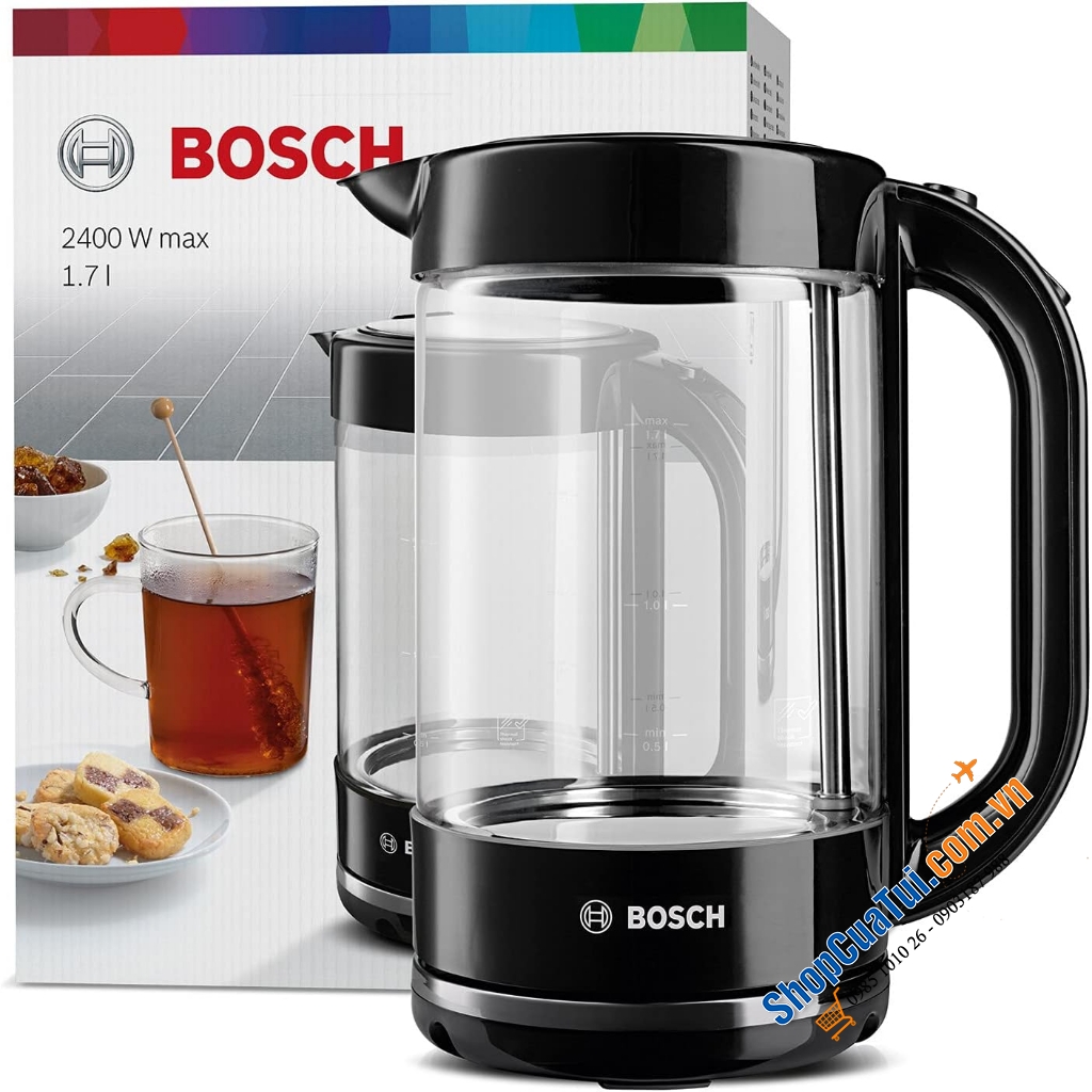 ẤM SIÊU TỐC THUỶ TINH BOSCH TWK70B03 1,7L công suất 2300w màu đen