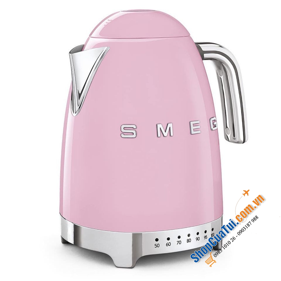 Ấm siêu tốc SMEG KLF04 có điều chỉnh nhiệt độ, 1,7 lít, 3000w, màu hồng