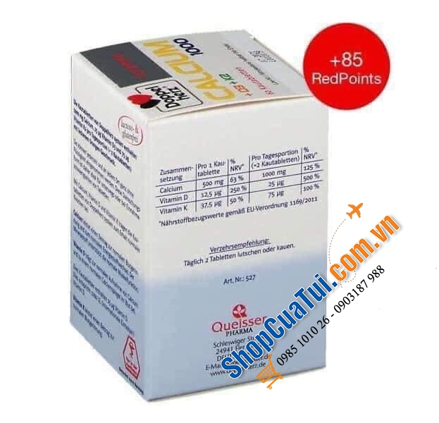 Viên Nhai Doppelherz Calcium 1000 D3 K2 Vị Cam, 60 Viên - Nội địa Đức