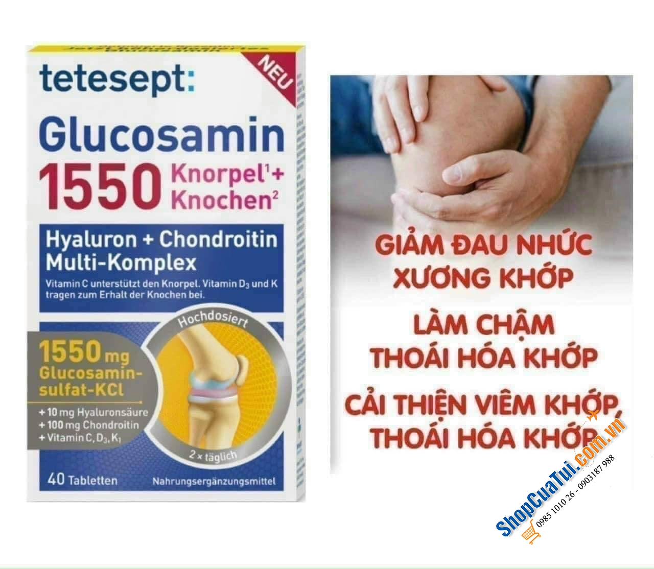 Thuốc bổ xương khớp, giảm đau nhức Glucosamin 1550 Tetesept lọ 40 viên, Nội Địa Đức