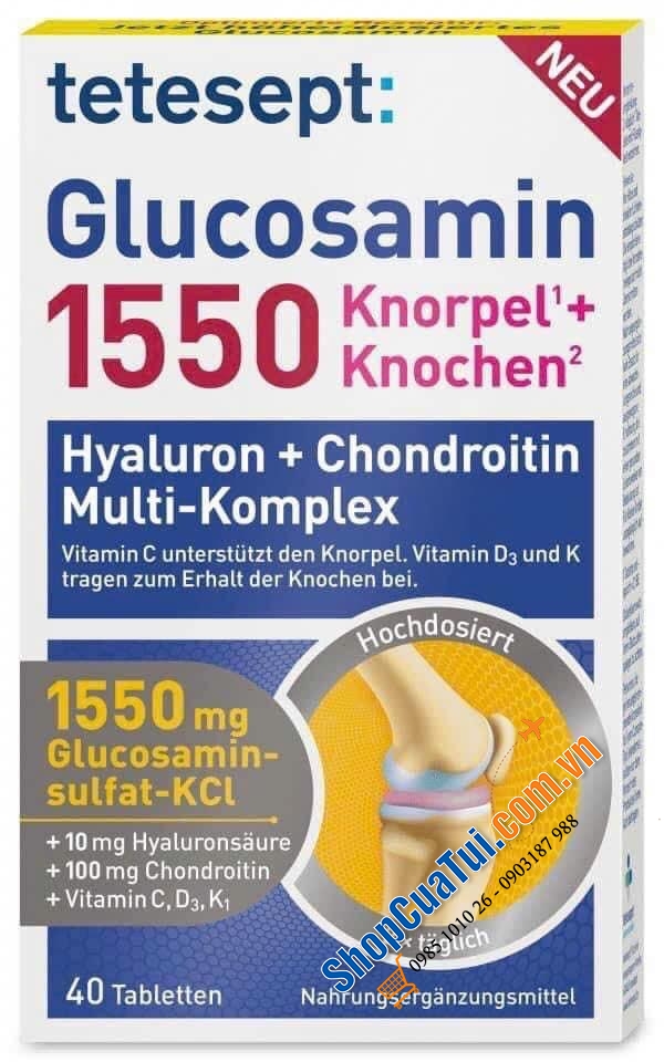 Thuốc bổ xương khớp, giảm đau nhức Glucosamin 1550 Tetesept lọ 40 viên, Nội Địa Đức