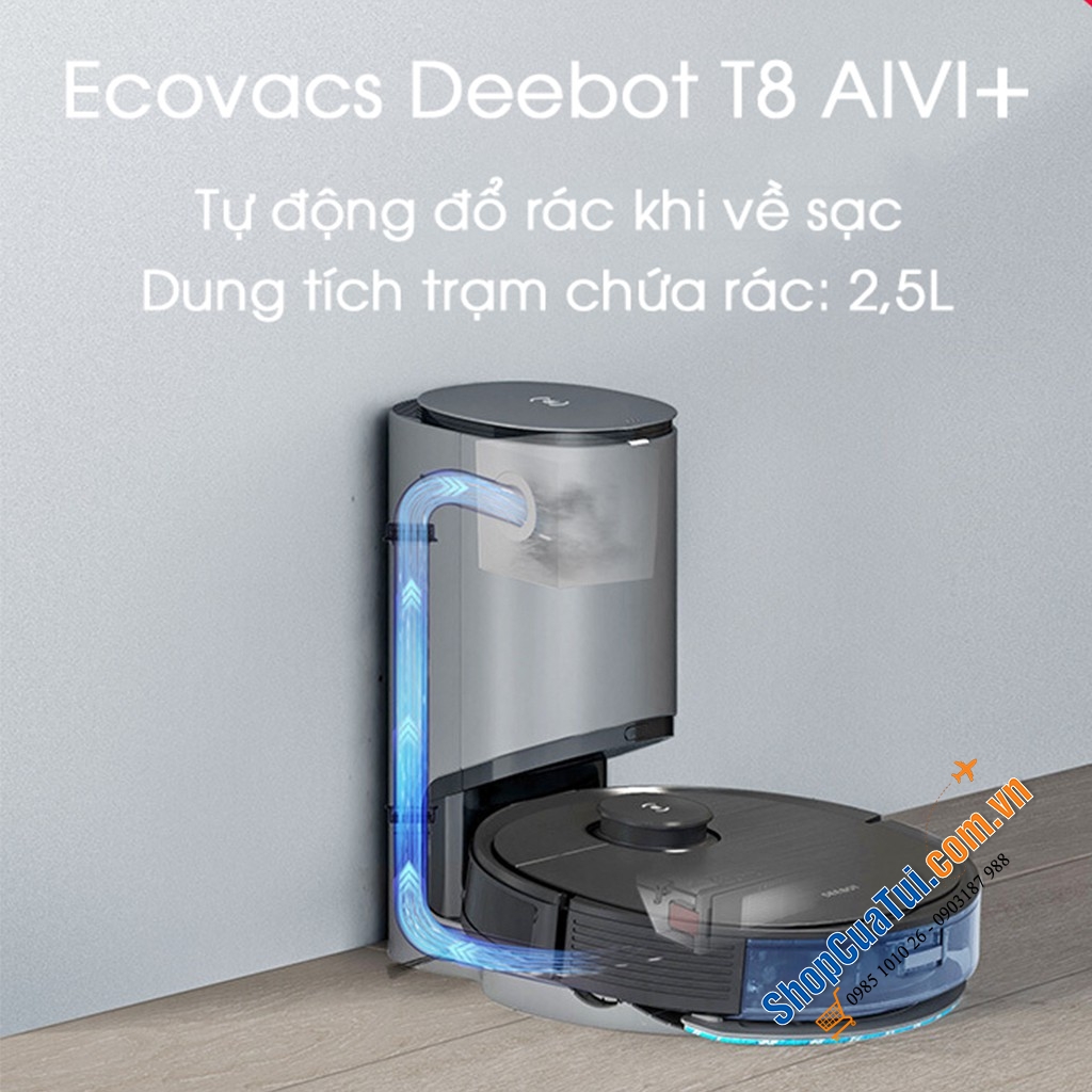 Robot hút bụi lau nhà Ecovacs Deebot Ozmo T8 AIVI PLUS - nhận dạng vật nhanh, tự động đổ rác