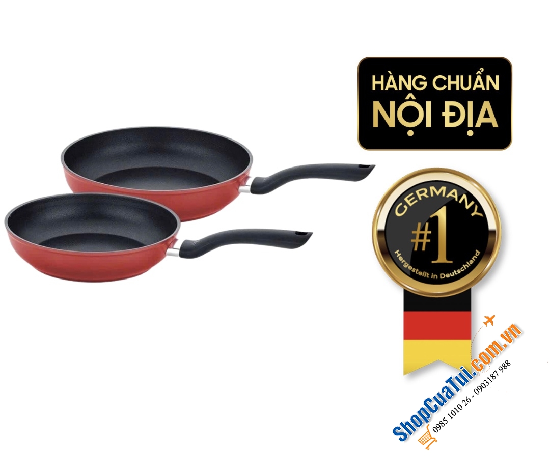 SET 2 CHẢO FISSLER Cenit 24 + 28cm màu đỏ - made in Italy