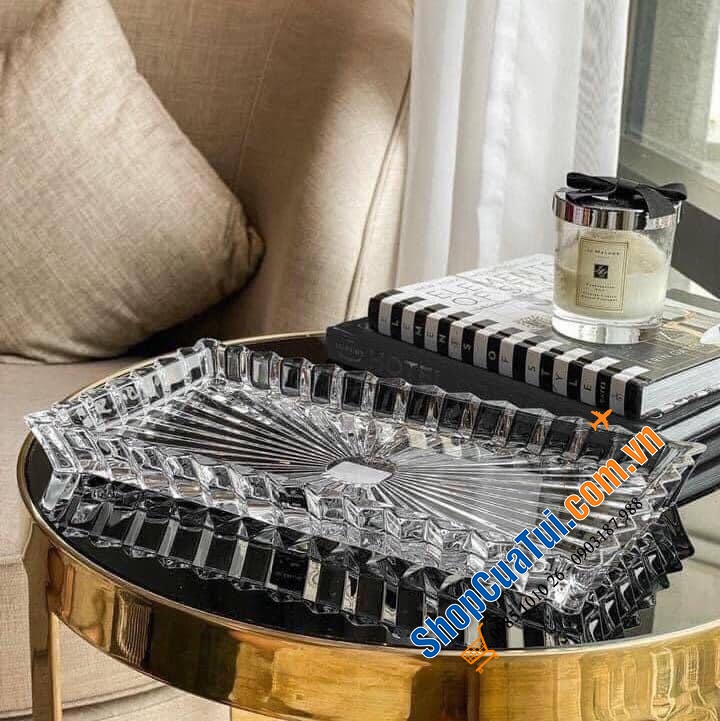 Sét Đĩa Thố pha lê Rogaska CROWN JEWEL - Để bàn quá sang trọng và lịch sự, gồm 1 khay 35x19cm và 3 thố 12cm Có nắp