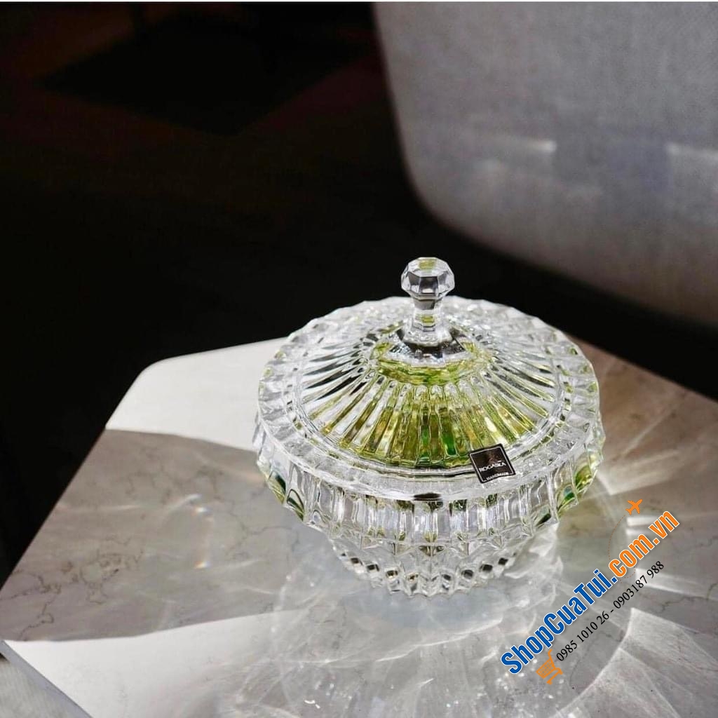 Sét Đĩa Thố pha lê Rogaska CROWN JEWEL - Để bàn quá sang trọng và lịch sự, gồm 1 khay 35x19cm và 3 thố 12cm Có nắp
